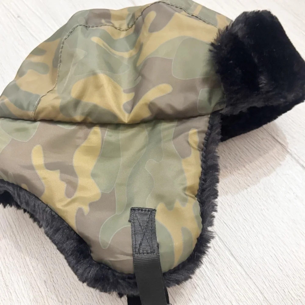 ADDIE & TATE Toddler Boy’s Camouflage Trapper Hat Black Faux Fur Trim One Size